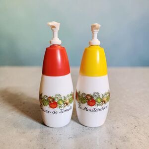 Vintage Gemco Corning Spice of Life Sauce de Tomate and Le Moutardier Dispensers